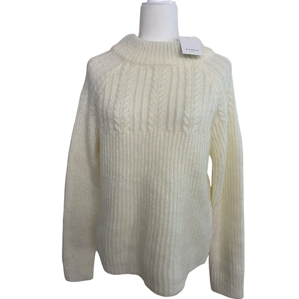 FRNCH Bow Back Cable Knit Sweater ivory warm women pullover back Size M A003035